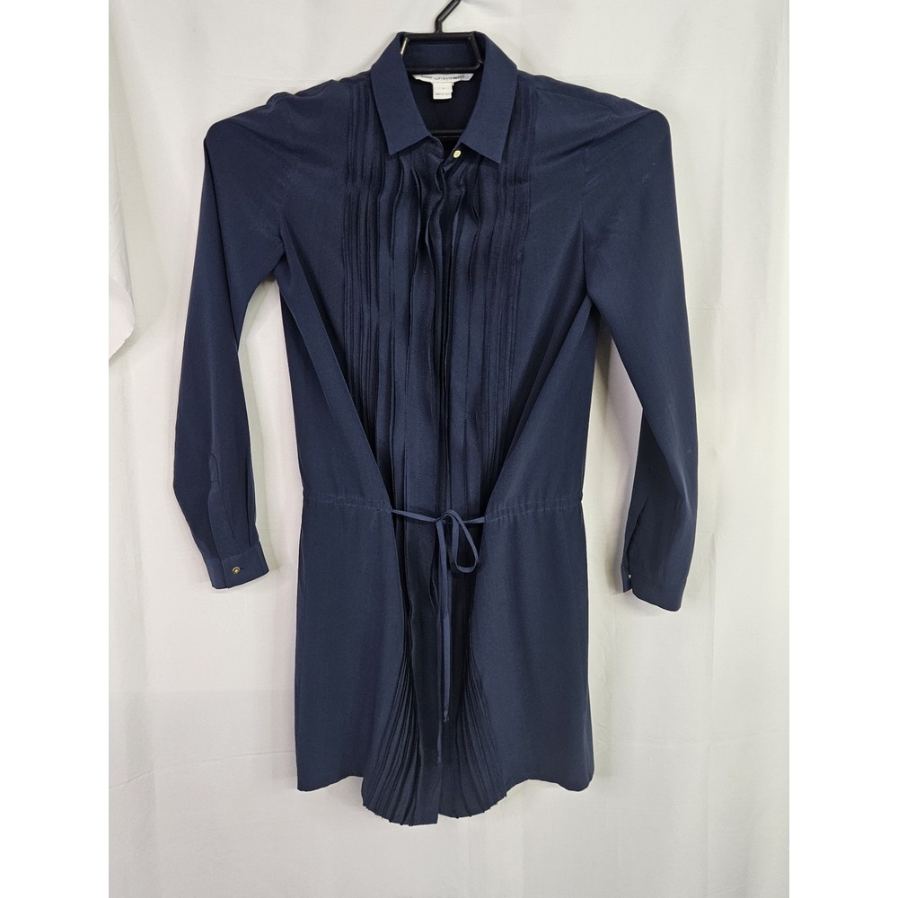 DIANE VON FURSTENBERG 100%‎ Silk Shirt Dress Navy 2
